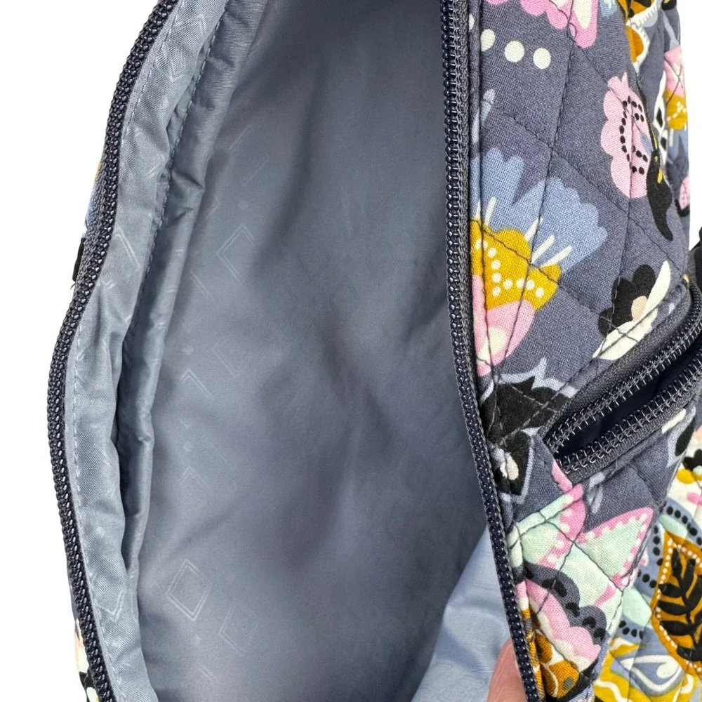 Vera Bradley Sling Backpack Women Navy Floral Quilted Cotton Boho Travel School